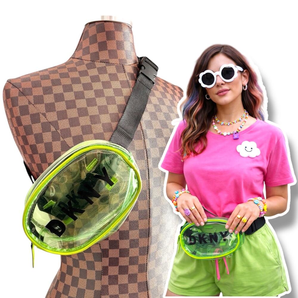 DKNY Neon Green Bum Bag Clear See-Thru Fanny Pack Waist Bag PVC Gummy Kawaii